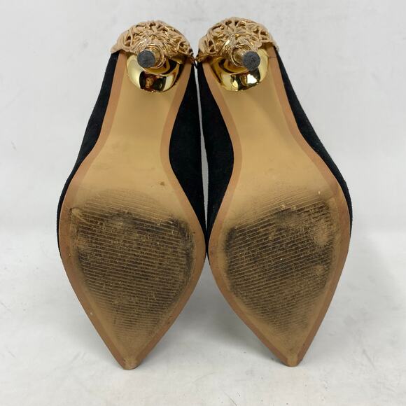 ShoeDazzle Esperanza Black Suede Heels with Gold Stiletto Detail Size 7 - Picture 7 of 8